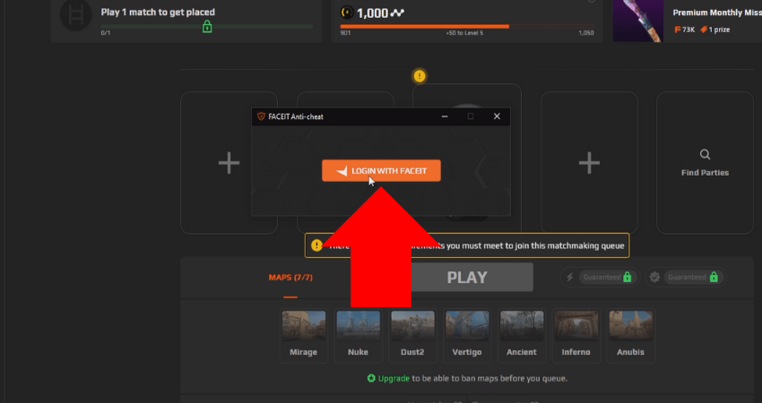 14. Click On Login With Faceit