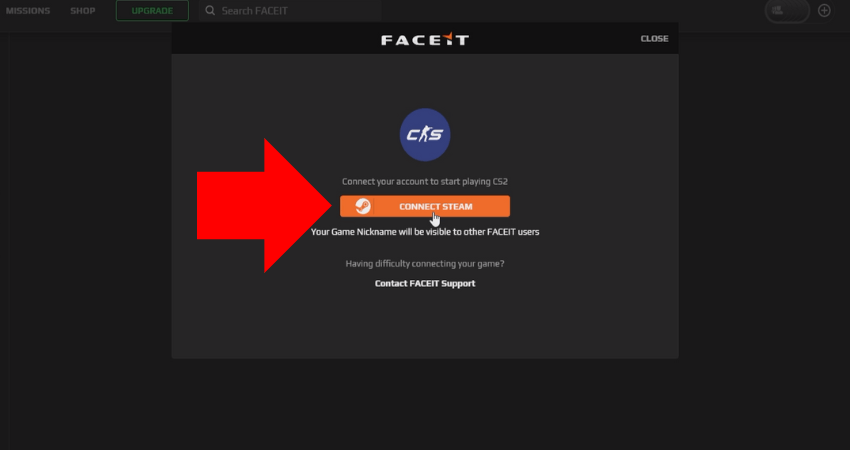 9. Click On Connect Steam