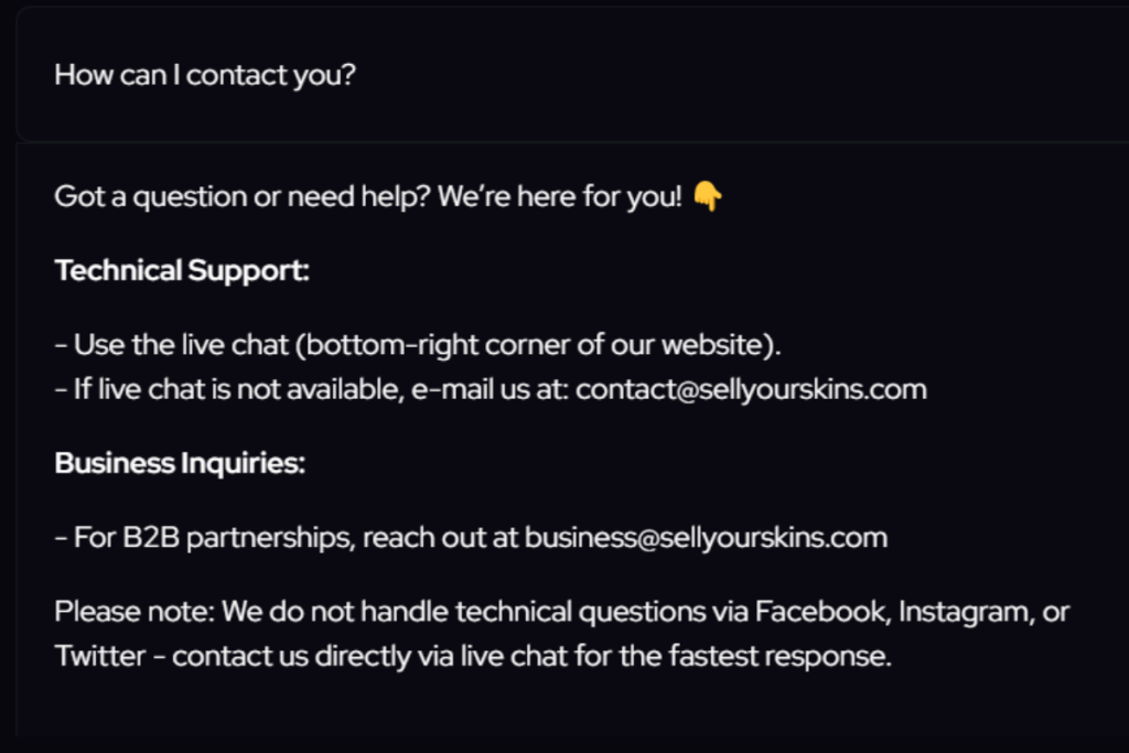 SellYourSkins Customer Support